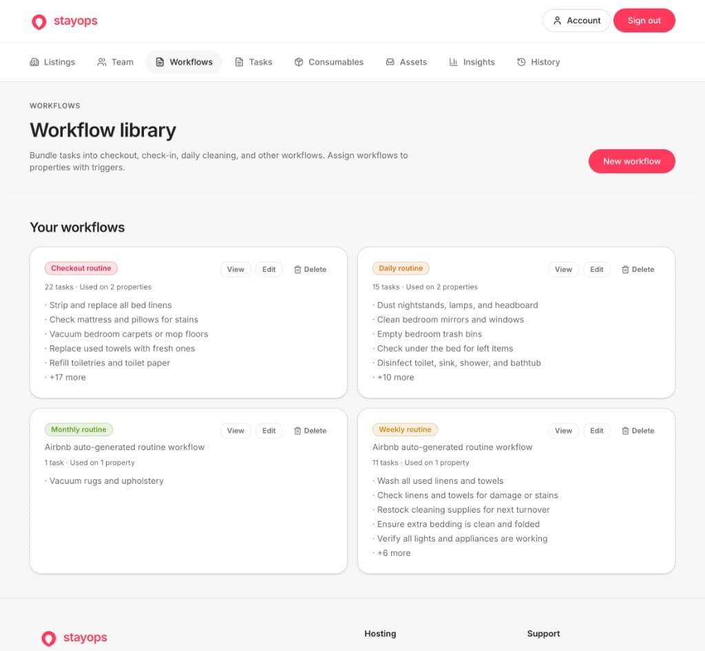 Workflow library with checkout, daily, weekly, and monthly routines